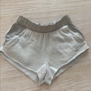 ALO Yoga Cream and Gray Athletic Shorts